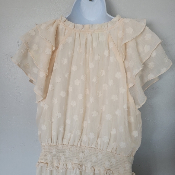 Orange Creek Women's XL Ivory Cream Short Sleeve Midi Dress Jacquard Flowers 3D - Picture 4 of 12